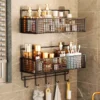 Non‑Perforated Wall‑Mounted Bathroom Storage Rack – Single Tier SUS304