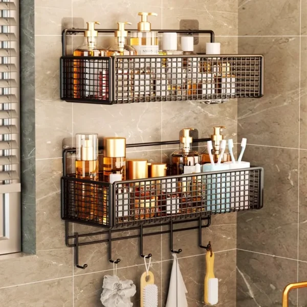 Non‑Perforated Wall‑Mounted Bathroom Storage Rack – Single Tier SUS304