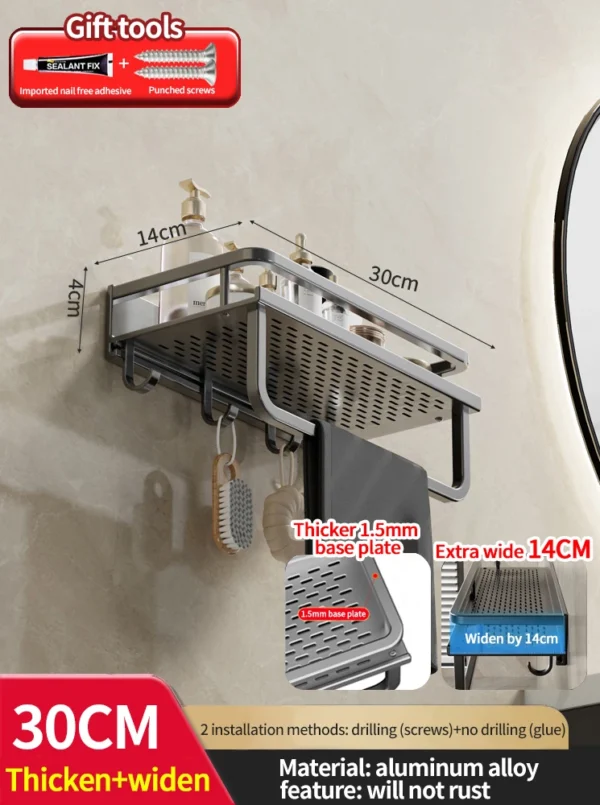 S02adecc795fb47109eda044e093afc98O-2.webp Bathroom Shelf – Space Aluminum Wall‑Mounted Single Tier Rack