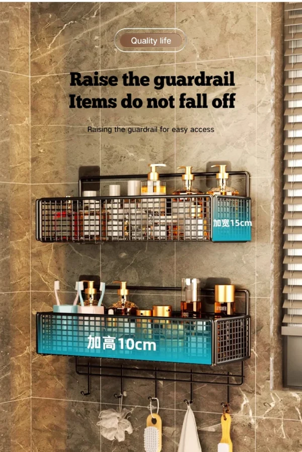 Non‑Perforated Wall‑Mounted Bathroom Storage Rack – Single Tier SUS304