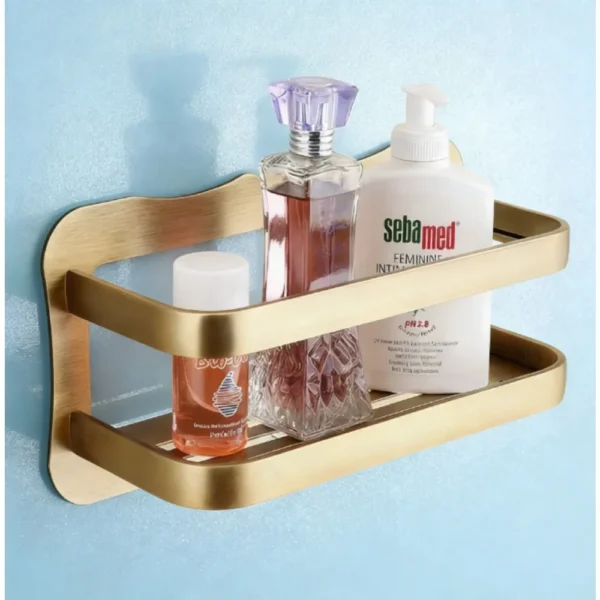 Wall‑Mounted Copper Bathroom Storage Rack – Single‑Tier Cosmetics Shelf