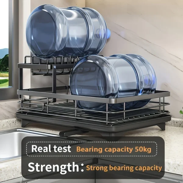 S050034a285cb4ccea9b05e2419b716ccU-1.webp 2‑Tier Stainless Steel Dish Drying Rack with Drainboard