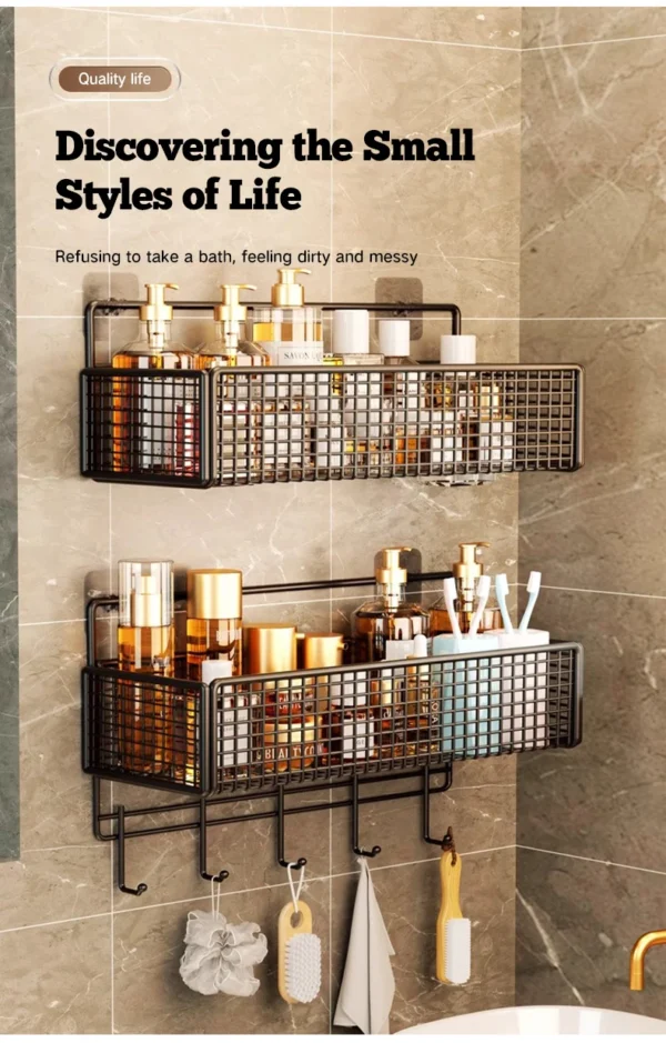 Non‑Perforated Wall‑Mounted Bathroom Storage Rack – Single Tier SUS304