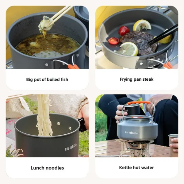 High Quality Outdoor Tableware Set Camping Cooking Set Camping Cookware Travel Tableware Picnic Set Teapot Non-stick Pots