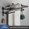 Black Space Aluminum Double‑Layer Folding Bathroom Towel Rack 50–60cm