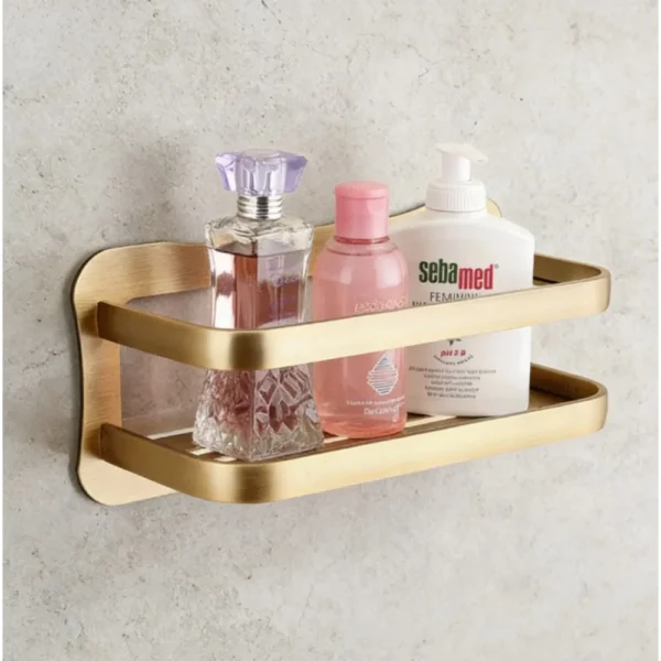 Wall‑Mounted Copper Bathroom Storage Rack – Single‑Tier Cosmetics Shelf