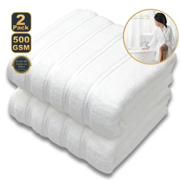 S09e9cf74a64a44ab97b4ccd3c4cb6d07V.webp 2‑Piece Egyptian Cotton Bath Towel Set – Super Absorbent Quick‑Dry Terry Towels (White & Blue)
