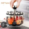 1set Spice Jar Set Rack Glass Organizer Rotating Glass Seasoning Sugar Pepper Bottles Salt Shakers Holder Kitchen Storage Rack