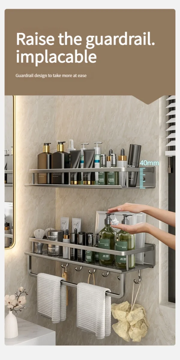 Wall‑Mounted Aluminum Bathroom Rack – Lacquered Single‑Tier Shelf