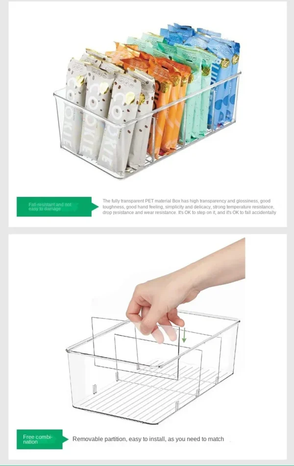Refrigerator Organizer Bin Clear Plastic Food Storage Organizer Fridge Storage Box with Divider Freezer Pantry Kitchen Organizer