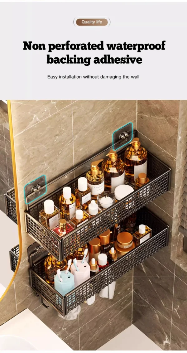 Bathroom Storage Rack – Non‑Perforated Wall‑Mounted Shelf