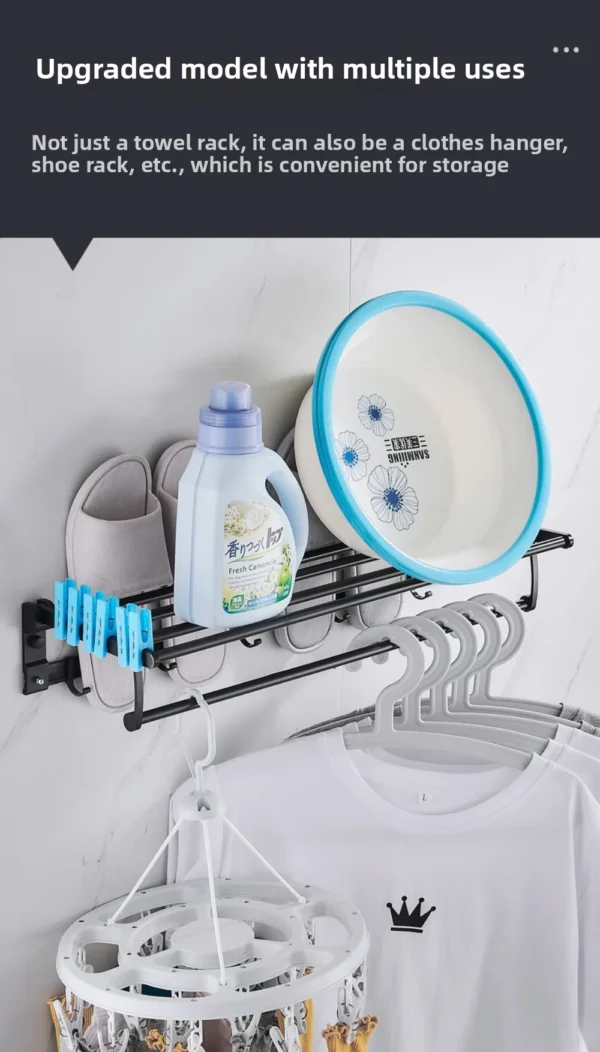 Black Space Aluminum Double‑Layer Folding Bathroom Towel Rack 50–60cm