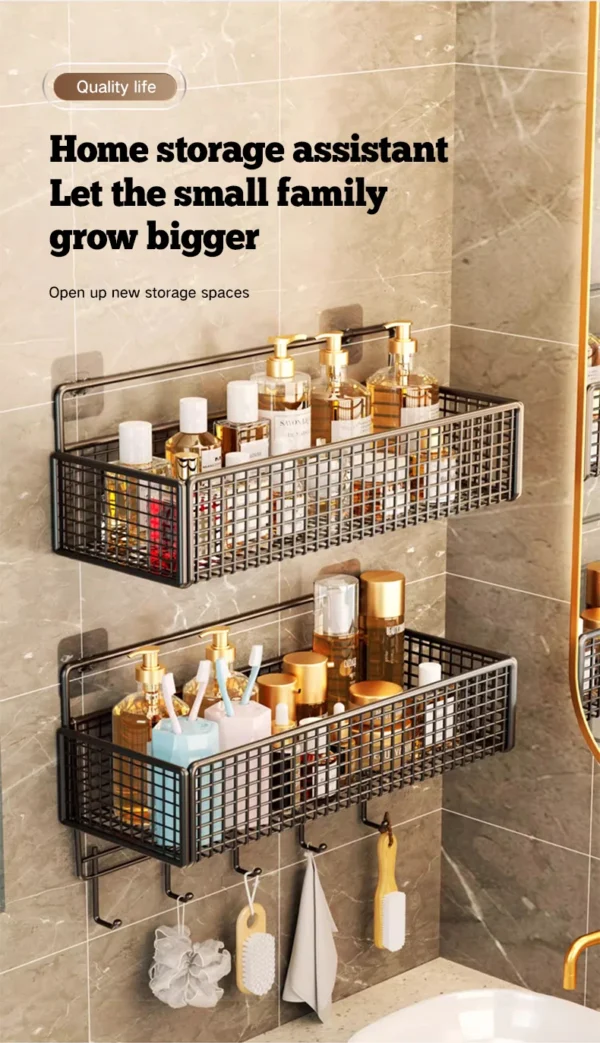 Non‑Perforated Wall‑Mounted Bathroom Storage Rack – Single Tier SUS304
