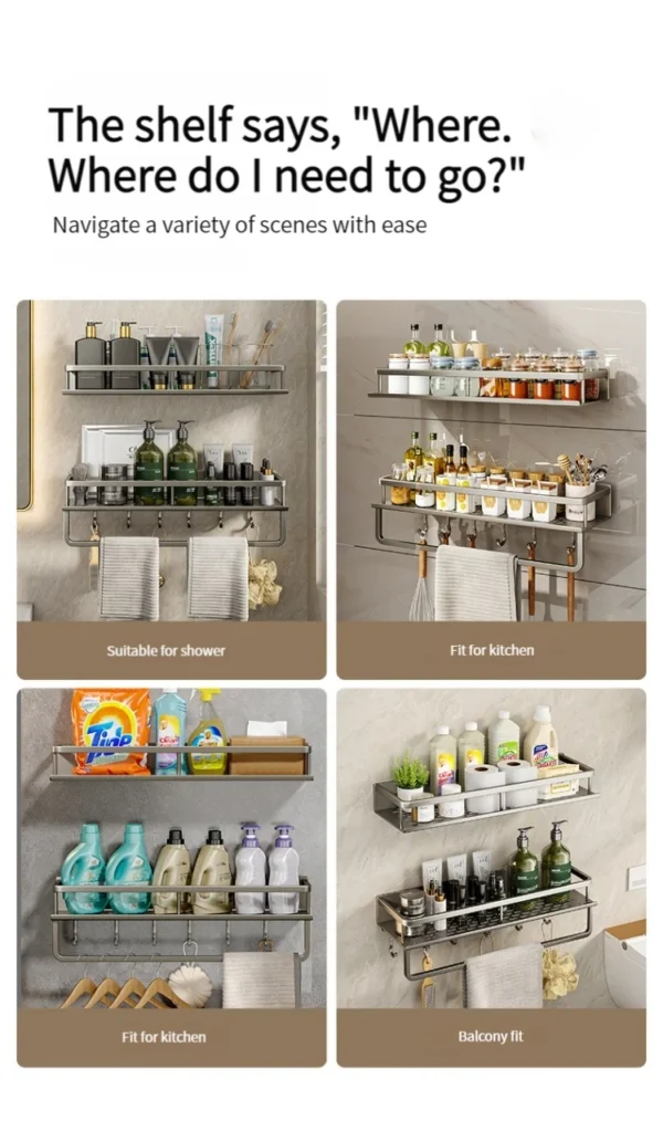 Wall‑Mounted Aluminum Bathroom Rack – Lacquered Single‑Tier Shelf