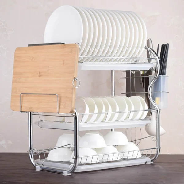 Multi-functional 3-Tier Dish Rack Kitchen Supplies Storage Rack Draining Rack