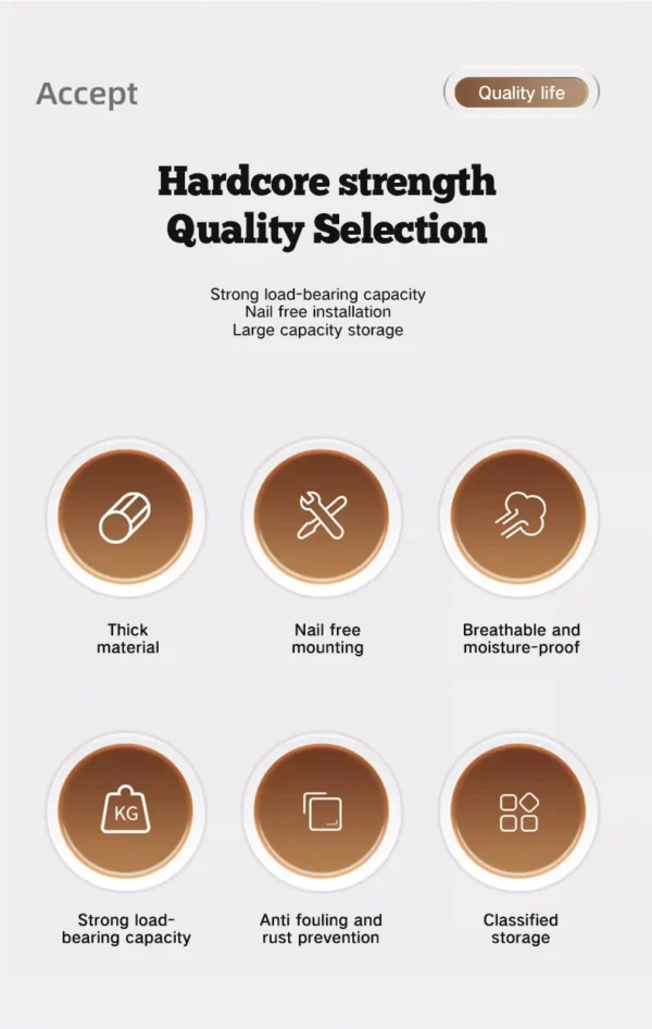 Non‑Perforated Wall‑Mounted Bathroom Storage Rack – Single Tier SUS304