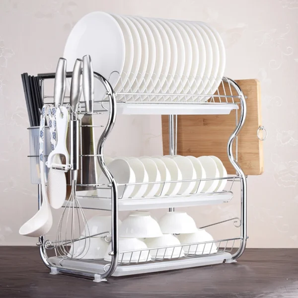 Multi-functional 3-Tier Dish Rack Kitchen Supplies Storage Rack Draining Rack