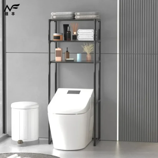 S259b96ab4483459599cb14ccaca873443.webp Adjustable Bathroom Storage Rack – Movable Over‑Toilet Plastic Shelf