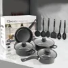 12Pcs Non Stick Cookware Set Milk Pot Maifan Stone Frying Pan with Lid Cooking Pot Set for All Types of Cooker
