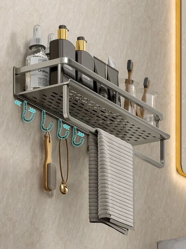 Wall‑Mounted Aluminum Bathroom Rack – Lacquered Single‑Tier Shelf