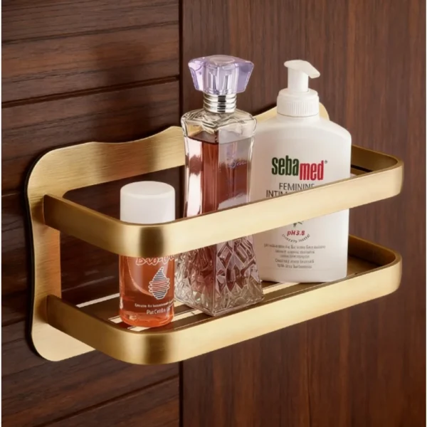 Wall‑Mounted Copper Bathroom Storage Rack – Single‑Tier Cosmetics Shelf