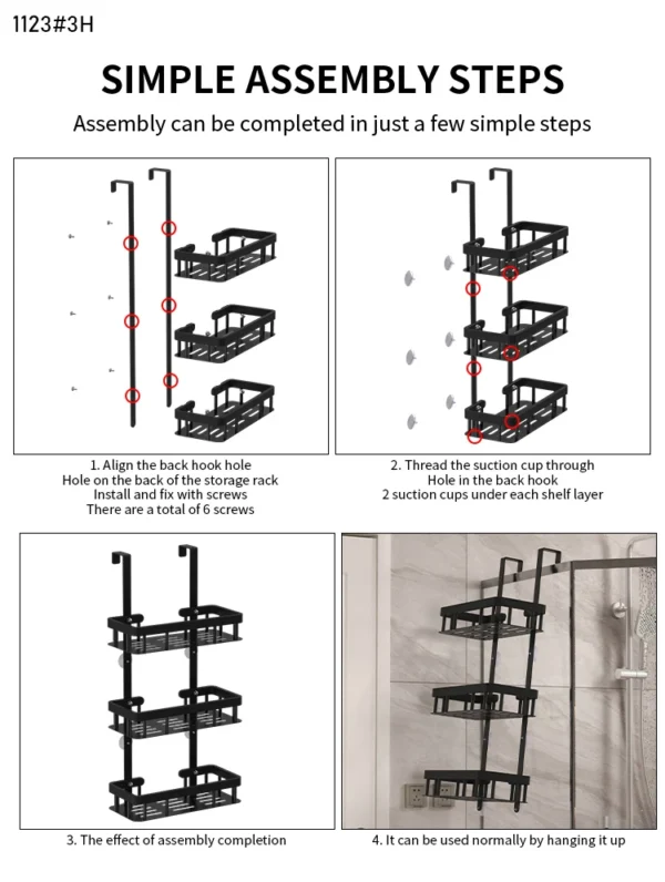 S2857d123c776461198f6ee40f16c2e95m-1.webp Bathroom wall mounted three-layer storage rack, door mounted rack, shower gel rack, shower room supplies storage rack