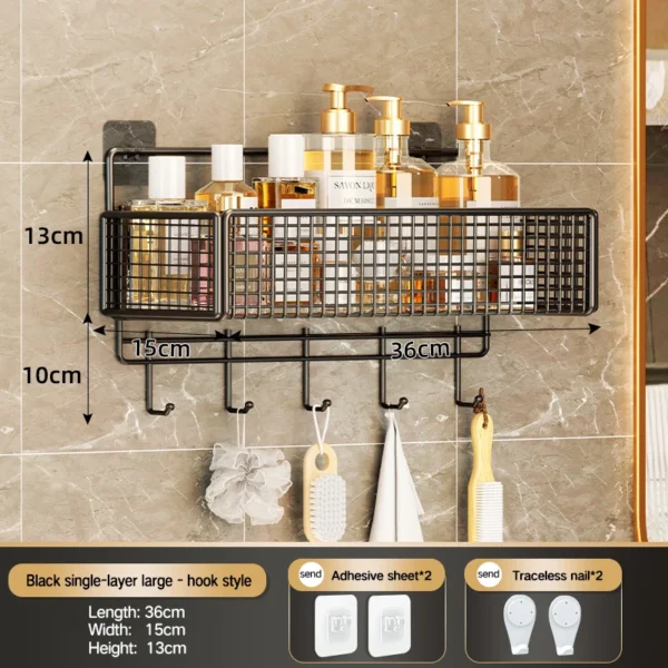 Non‑Perforated Wall‑Mounted Bathroom Storage Rack – Single Tier SUS304