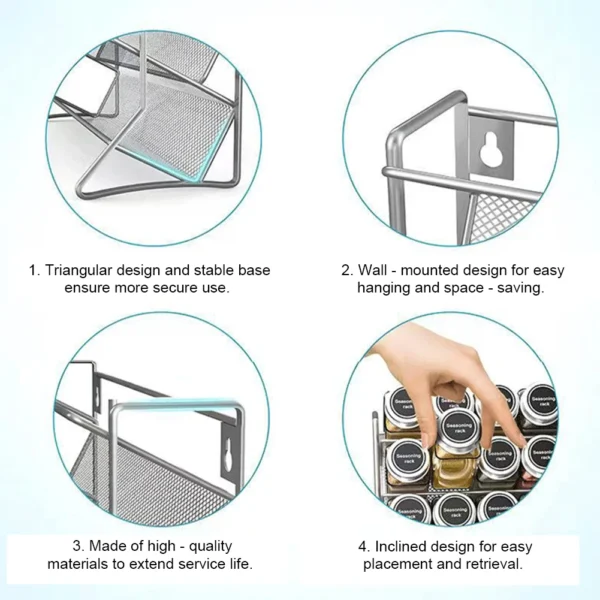 4 Tier Spice Jar Rack Wall Mounted Container Holder Spice Seasoning Organizer for Kitchen Countertop Cupboard Pantry Cabinet