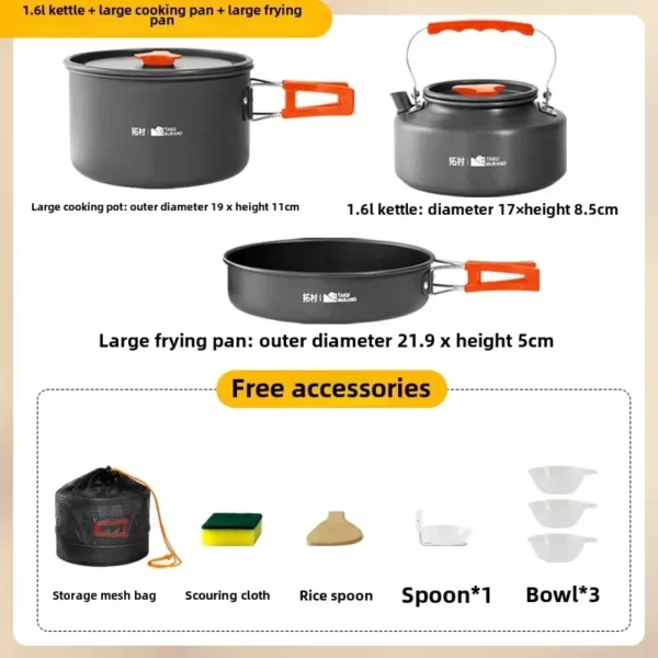 High Quality Outdoor Tableware Set Camping Cooking Set Camping Cookware Travel Tableware Picnic Set Teapot Non-stick Pots