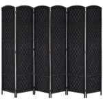 6ft Folding Room Divider, 6 Panel Wall Partition with Wooden Frame for Bedroom, Home Office, Black