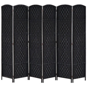 6ft Folding Room Divider, 6 Panel Wall Partition with Wooden Frame for Bedroom, Home Office, Black