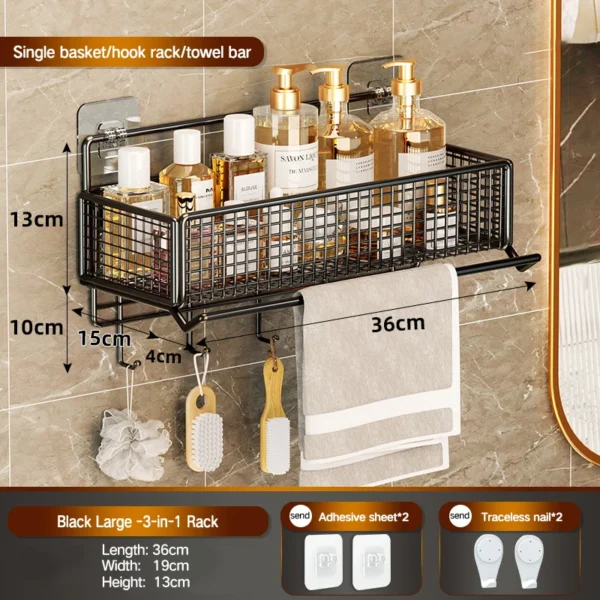 Bathroom Storage Rack – Non‑Perforated Wall‑Mounted Shelf