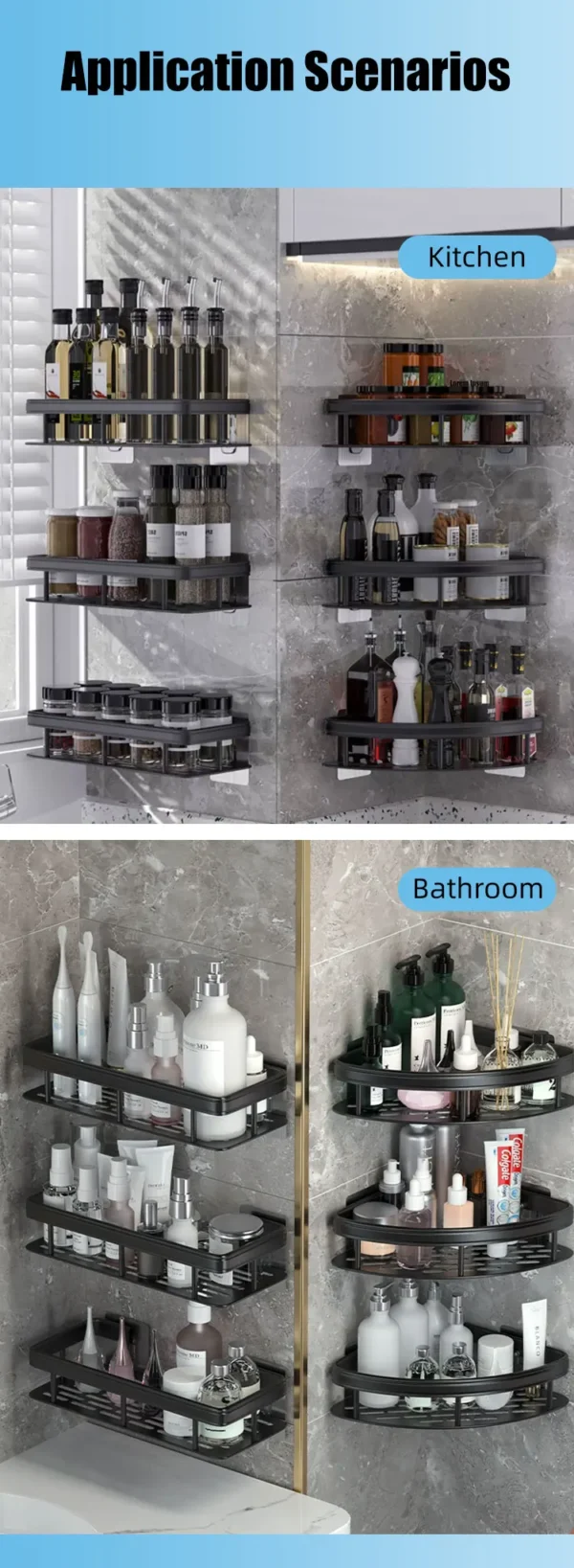 Bathroom Storage Rack – No‑Drill Wall‑Mounted Corner Shelf