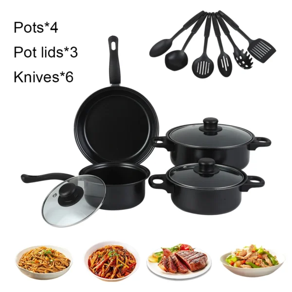 12Pcs Non Stick Cookware Set Milk Pot Maifan Stone Frying Pan with Lid Cooking Pot Set for All Types of Cooker