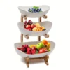 3‑Tier Wooden Fruit & Vegetable Basket with Legs – Bamboo Kitchen Organizer for Produce & Iced Food
