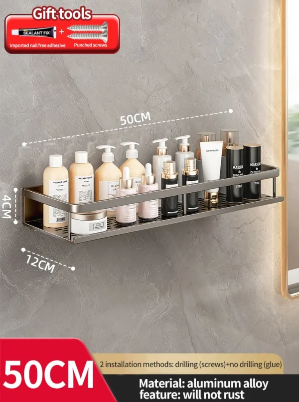 Wall‑Mounted Aluminum Bathroom Rack – Lacquered Single‑Tier Shelf