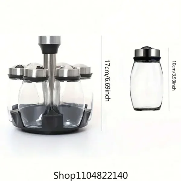 1set Spice Jar Set Rack Glass Organizer Rotating Glass Seasoning Sugar Pepper Bottles Salt Shakers Holder Kitchen Storage Rack