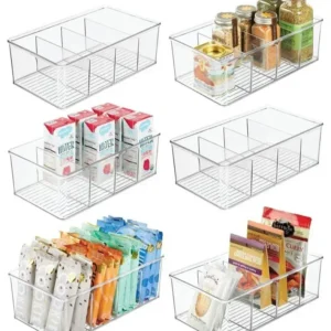 S3884b56bc21f4d939bddb01470de8f0ef.webp Refrigerator Organizer Bin Clear Plastic Food Storage Organizer Fridge Storage Box with Divider Freezer Pantry Kitchen Organizer