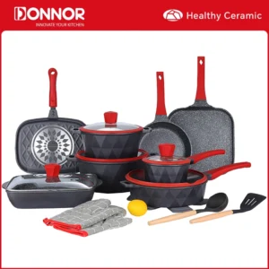 DONNOR 21pcs Pots and Pans Non Stick Cookware Set Uncoated Frying Pan Milk Pot Stockpot Induction cooker gas stove Universal