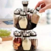 1set Spice Jar Set Rack Glass Organizer Rotating Glass Seasoning Sugar Pepper Bottles Salt Shakers Holder Kitchen Storage Rack