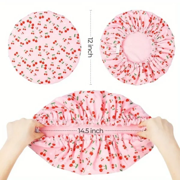 Adjustable Terry Lined Shower Cap for Women Triple Layer Waterproof Reusable Bath Hair Bonnet with Elastic Band
