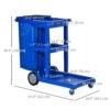 Commercial Janitorial Cart with 3 Tier Shelves, Professional Cleaning Cart with Rubbish Bag with Lid and Mop Mount for Hotel, Restaurant, Office, Blue