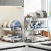 S41b14eb25a3543de91de3b404dca706aK-3.webp Stainless Steel Multifunctional Dish Drying Rack Organizer