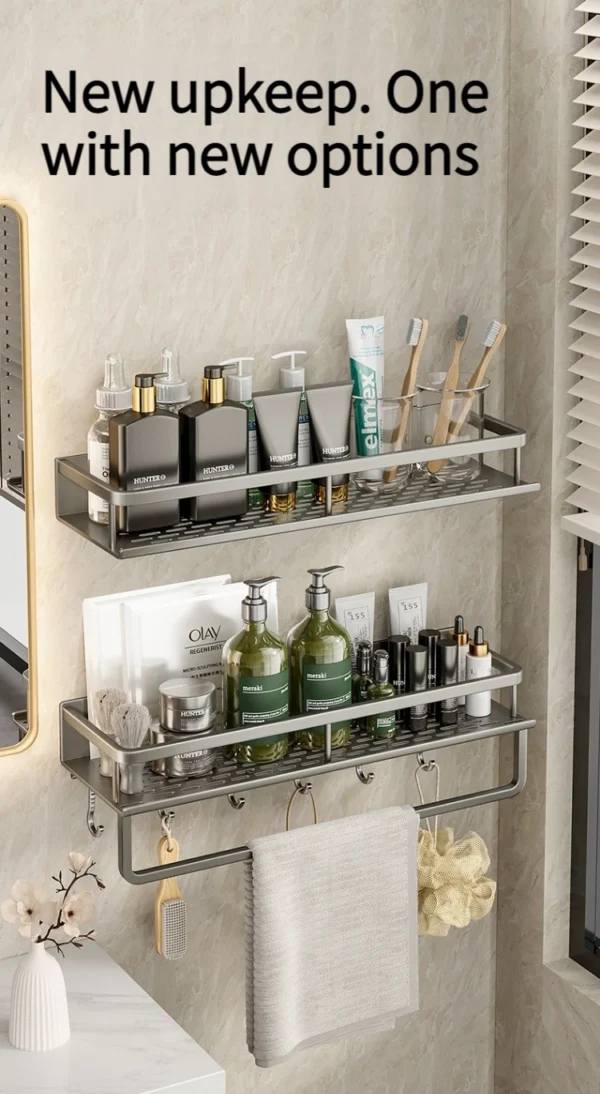 Wall‑Mounted Aluminum Bathroom Rack – Lacquered Single‑Tier Shelf
