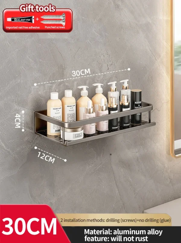 Wall‑Mounted Aluminum Bathroom Rack – Lacquered Single‑Tier Shelf