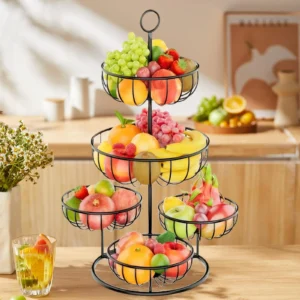 S4602bea14b864ec9a1c558df04a87d13H-1.webp 5 Tier Fruit Basket Bowl Multiuse Large Capacity Metal Fruits Stand Fruit Bowl