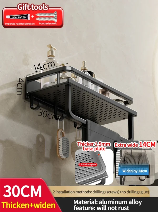 Wall‑Mounted Aluminum Bathroom Rack – Lacquered Single‑Tier Shelf