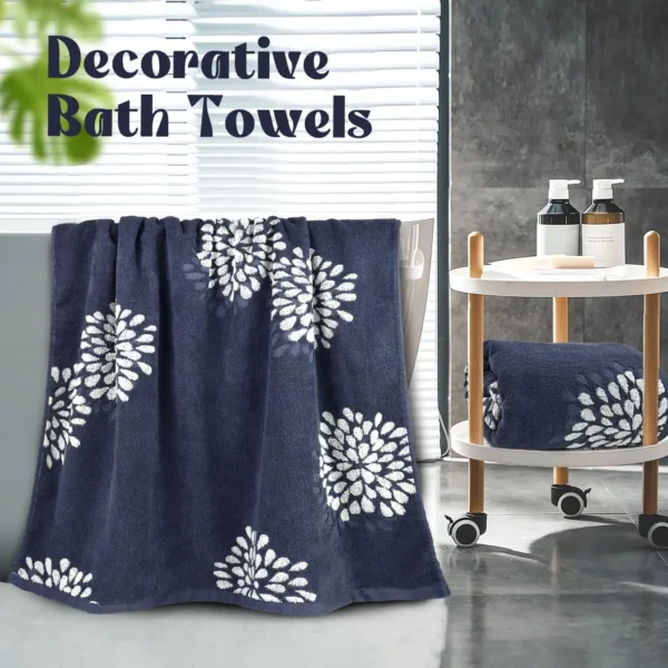 S4a540b131d9144ed81a68d2cddddb46et.webp Set of 3 Hydrangea Floral Jacquard Cotton Towels