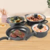 12Pcs Non Stick Cookware Set Milk Pot Maifan Stone Frying Pan with Lid Cooking Pot Set for All Types of Cooker