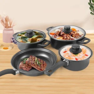 12Pcs Non Stick Cookware Set Milk Pot Maifan Stone Frying Pan with Lid Cooking Pot Set for All Types of Cooker